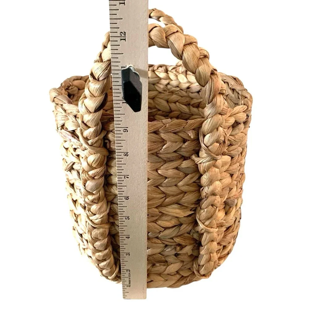 Braided Arrow Weave Round Storage Basket Two Handle Brown New 9